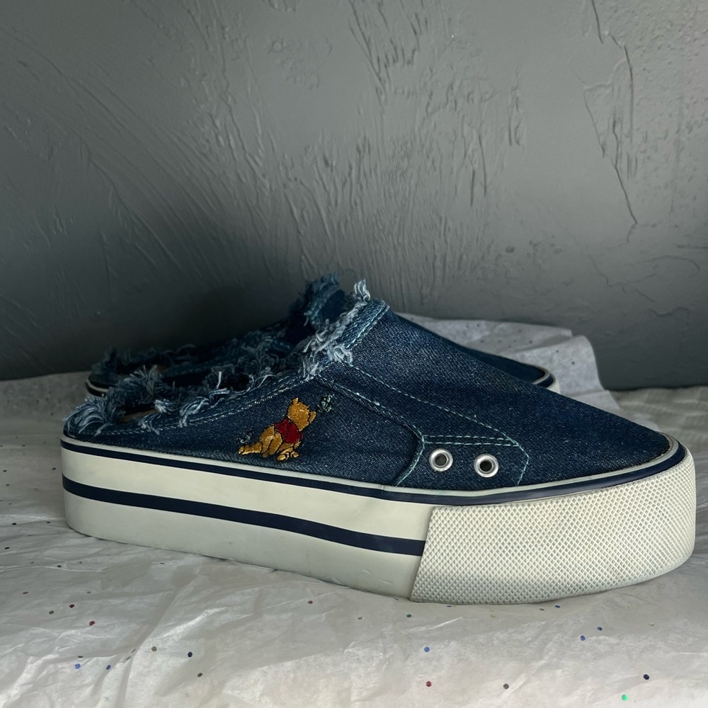 Disney winnie the pooh denim bear chunky platform sneaker mules women’s size 8